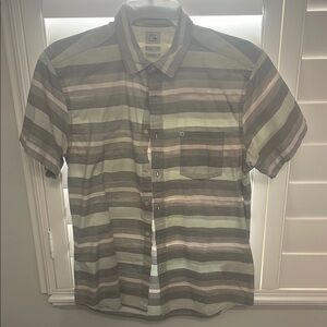 Quiksilver Green Striped Casual Button Down Shirt